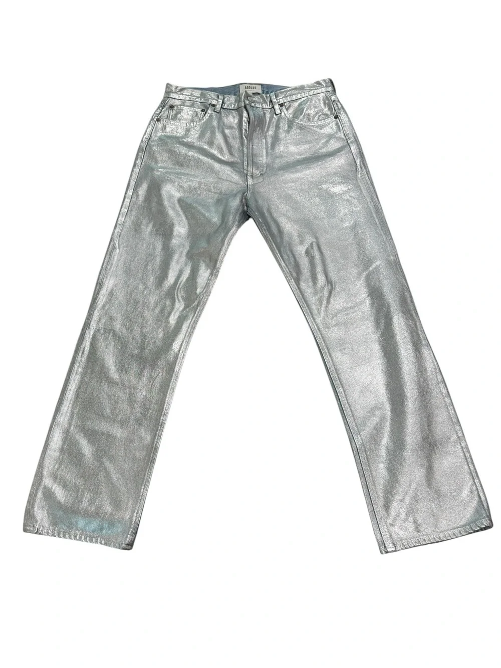 AGOLDE Women’s Silver Jeans 90s Mid Rise Loose Fit Tinfoil Denim Size 29 - Picture 6 of 11